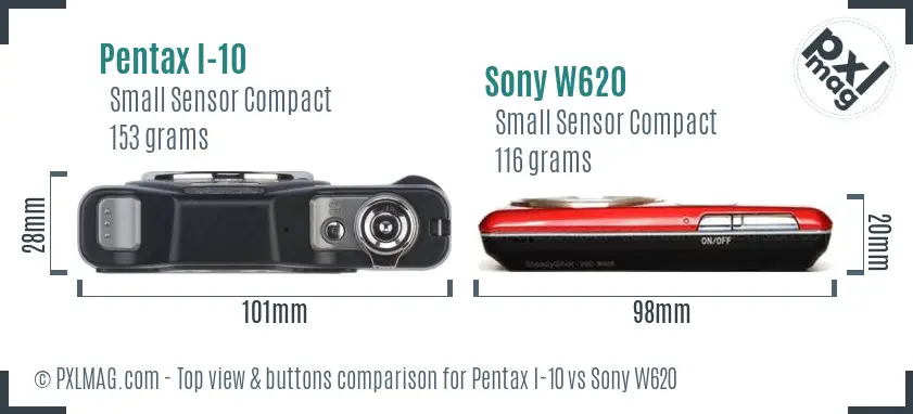 Pentax I-10 vs Sony W620 top view buttons comparison