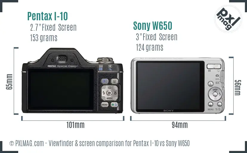 Pentax I-10 vs Sony W650 Screen and Viewfinder comparison Pentax I-10 vs Sony W650 Screen and Viewfinder comparison