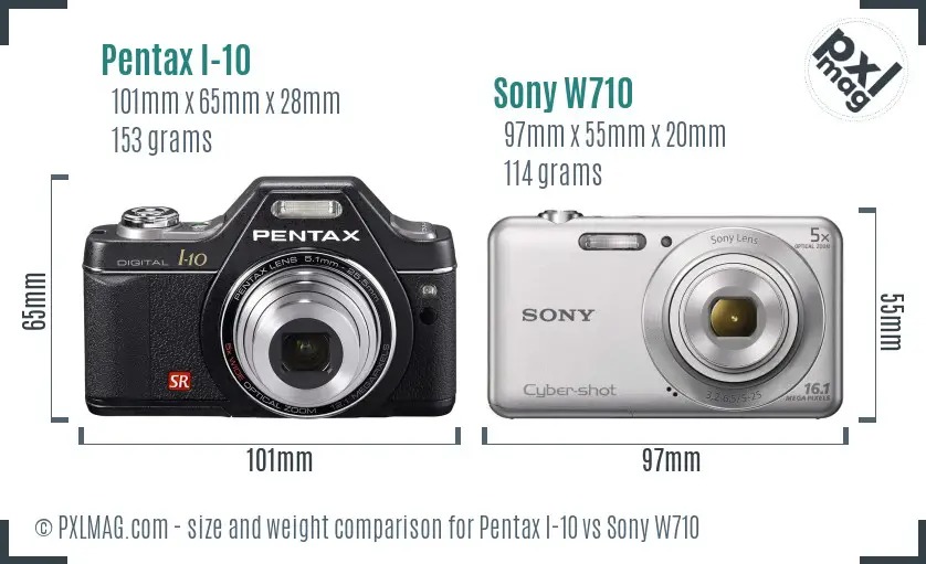 Pentax I-10 vs Sony W710 size comparison