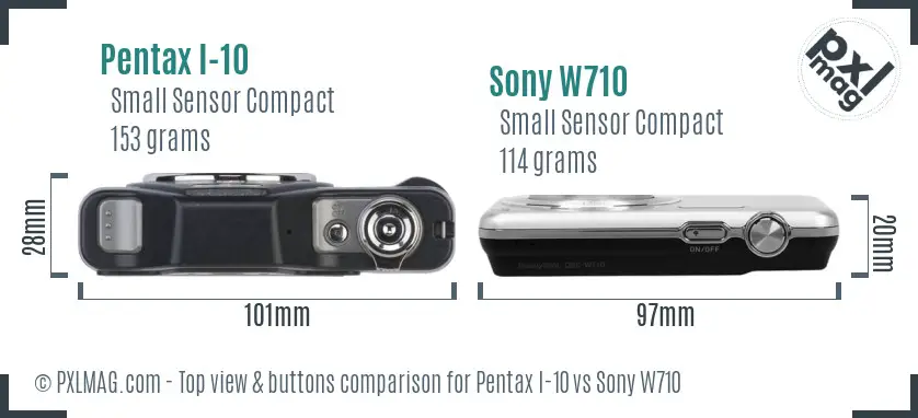 Pentax I-10 vs Sony W710 top view buttons comparison