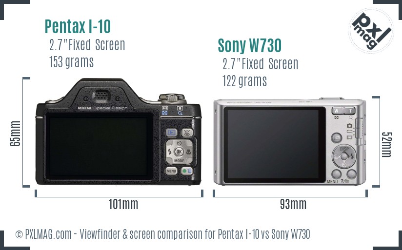 Pentax I-10 vs Sony W730 Screen and Viewfinder comparison