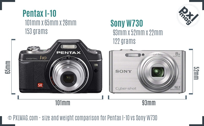 Pentax I-10 vs Sony W730 size comparison