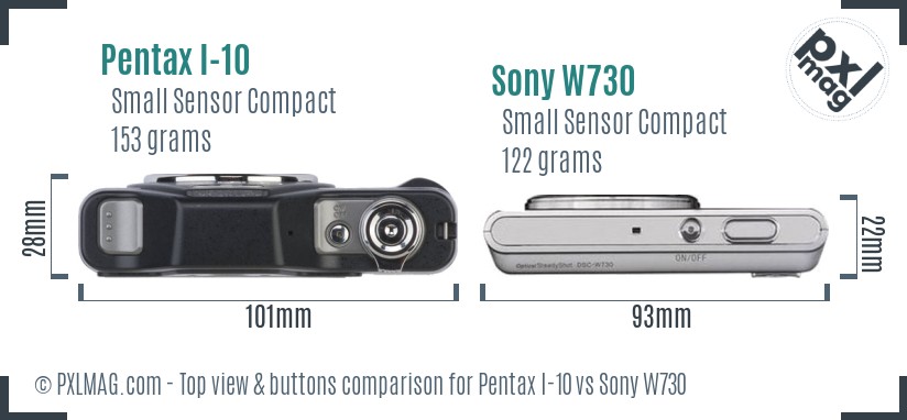 Pentax I-10 vs Sony W730 top view buttons comparison