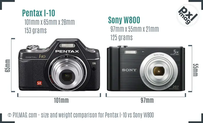 Pentax I-10 vs Sony W800 size comparison