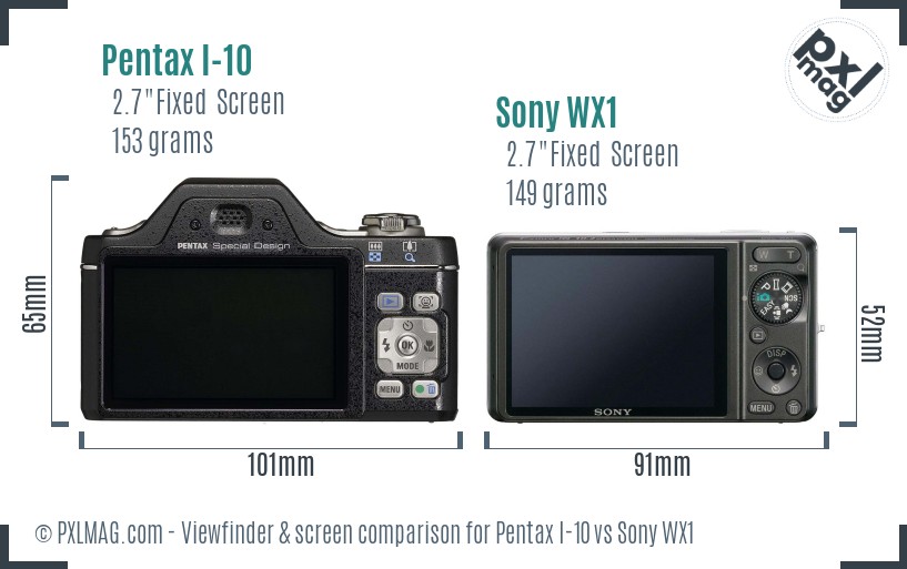 Pentax I-10 vs Sony WX1 Screen and Viewfinder comparison