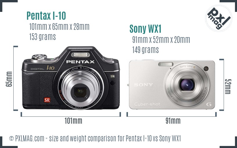 Pentax I-10 vs Sony WX1 size comparison