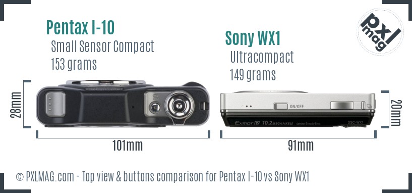Pentax I-10 vs Sony WX1 top view buttons comparison