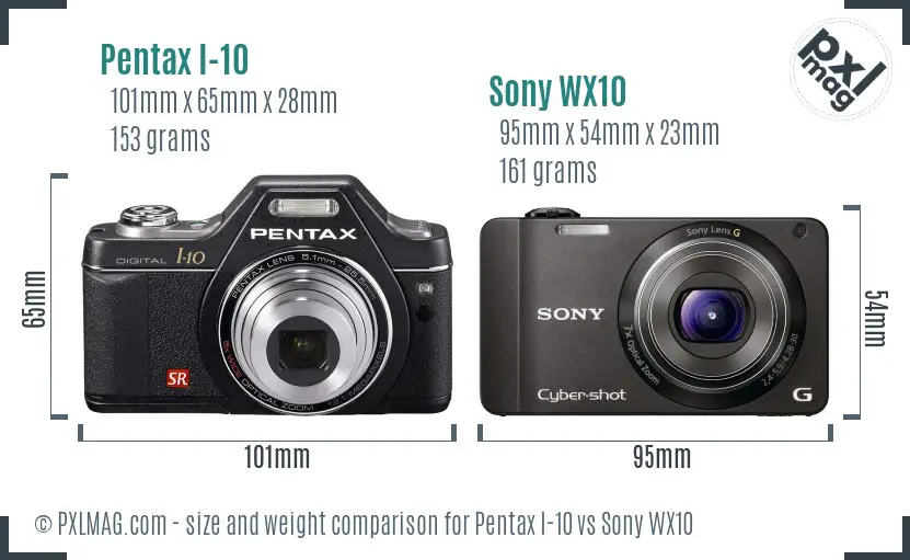 Pentax I-10 vs Sony WX10 size comparison Pentax I-10 vs Sony WX10 size comparison