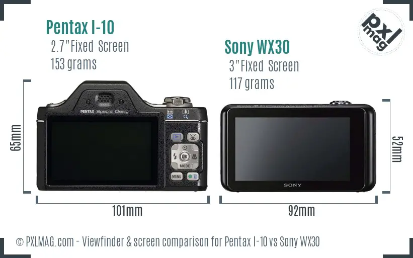 Pentax I-10 vs Sony WX30 Screen and Viewfinder comparison Pentax I-10 vs Sony WX30 Screen and Viewfinder comparison