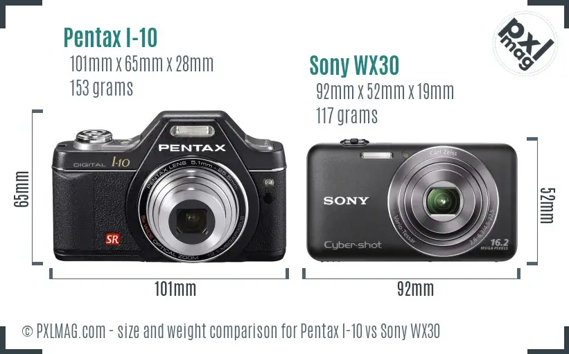 Pentax I-10 vs Sony WX30 size comparison Pentax I-10 vs Sony WX30 size comparison
