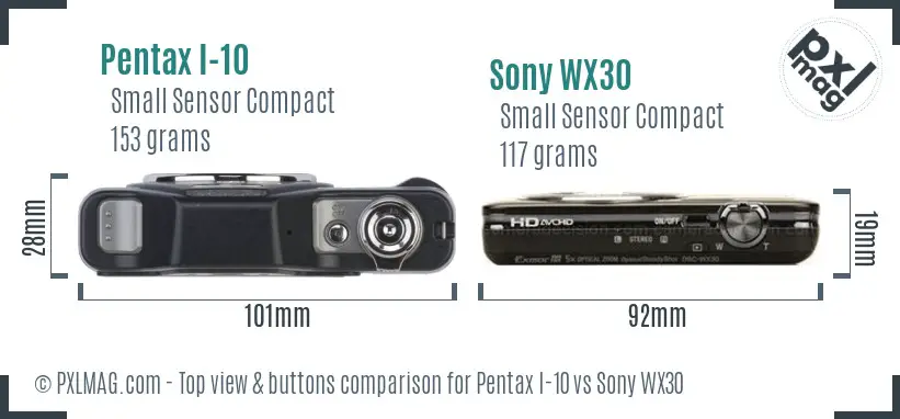 Pentax I-10 vs Sony WX30 top view buttons comparison Pentax I-10 vs Sony WX30 top view buttons comparison