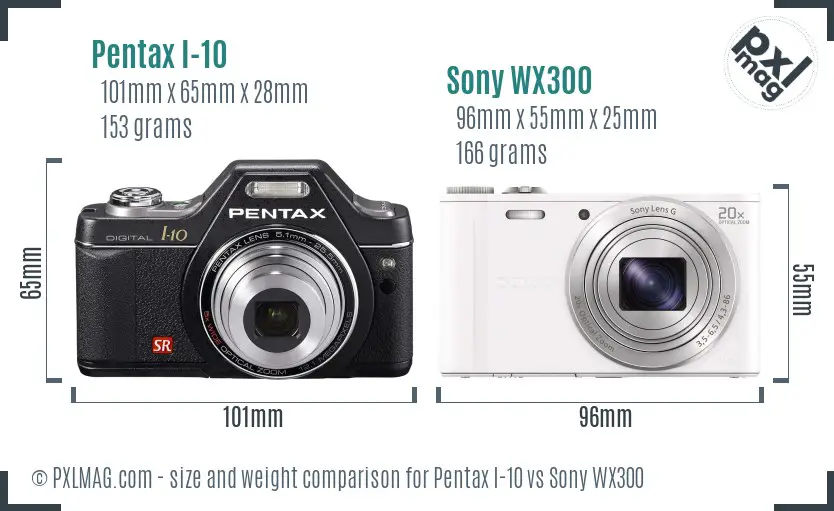 Pentax I-10 vs Sony WX300 size comparison