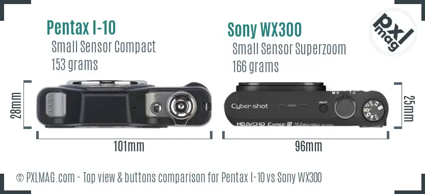 Pentax I-10 vs Sony WX300 top view buttons comparison