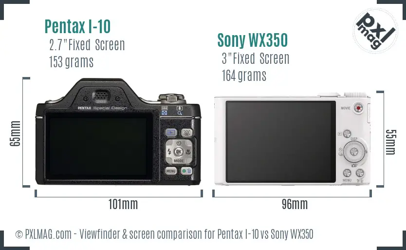 Pentax I-10 vs Sony WX350 Screen and Viewfinder comparison Pentax I-10 vs Sony WX350 Screen and Viewfinder comparison