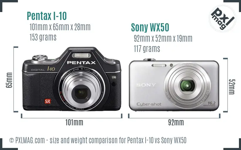 Pentax I-10 vs Sony WX50 size comparison