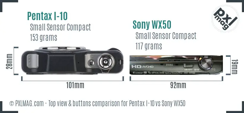 Pentax I-10 vs Sony WX50 top view buttons comparison