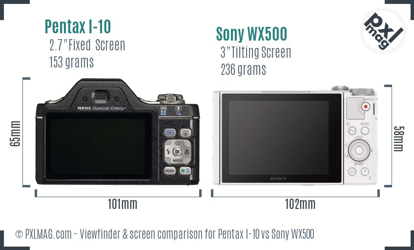 Pentax I-10 vs Sony WX500 Screen and Viewfinder comparison