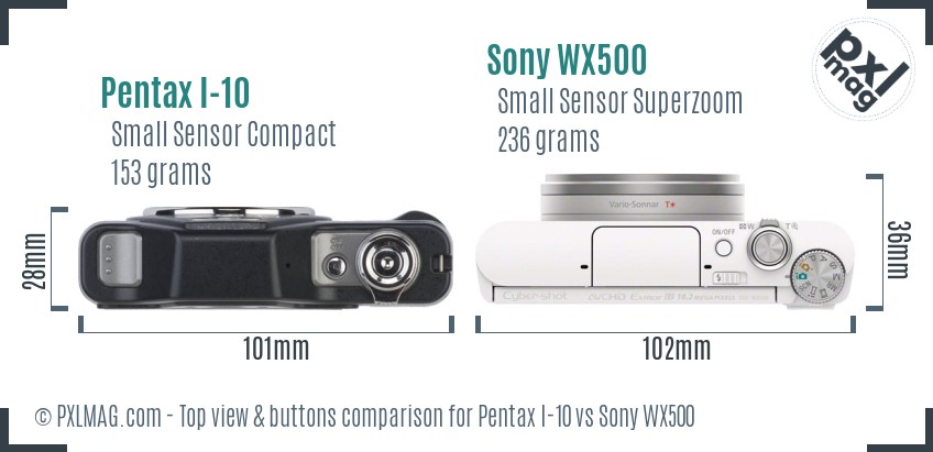 Pentax I-10 vs Sony WX500 top view buttons comparison