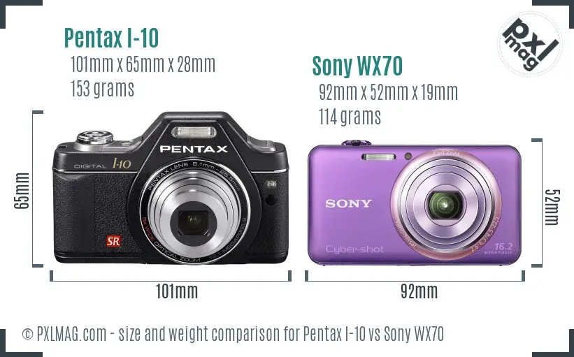 Pentax I-10 vs Sony WX70 size comparison Pentax I-10 vs Sony WX70 size comparison