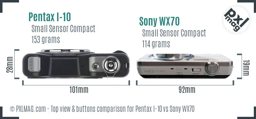Pentax I-10 vs Sony WX70 top view buttons comparison Pentax I-10 vs Sony WX70 top view buttons comparison