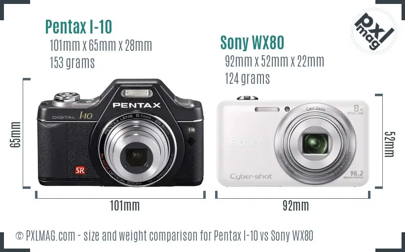 Pentax I-10 vs Sony WX80 size comparison