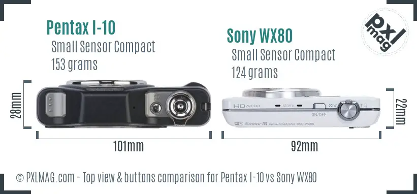 Pentax I-10 vs Sony WX80 top view buttons comparison