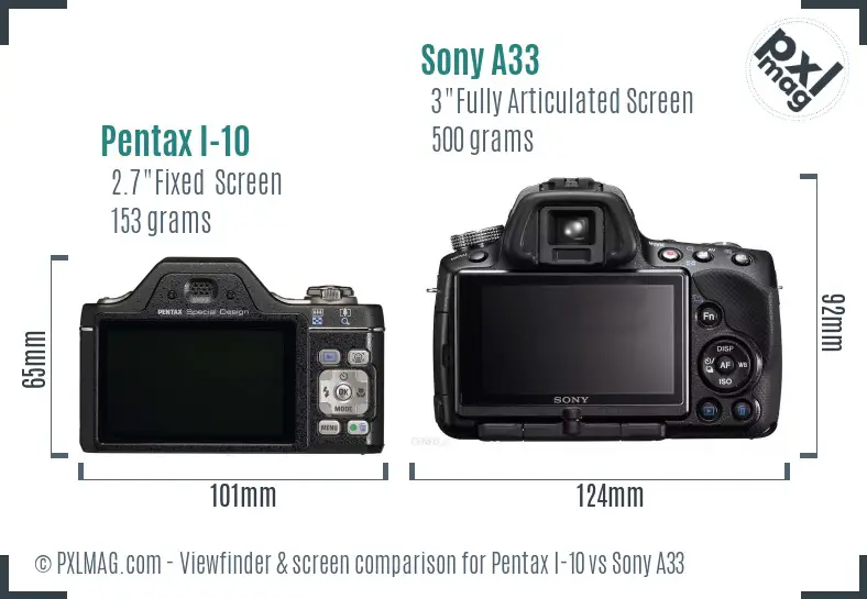 Pentax I-10 vs Sony A33 Screen and Viewfinder comparison Pentax I-10 vs Sony A33 Screen and Viewfinder comparison
