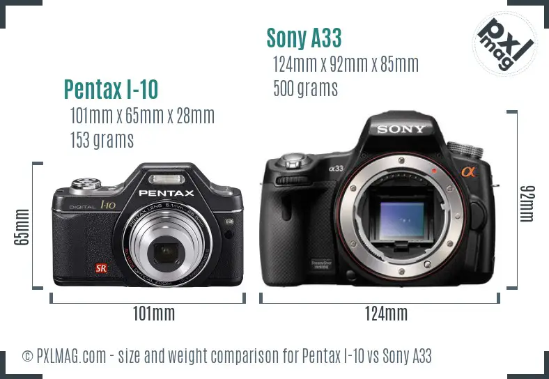Pentax I-10 vs Sony A33 size comparison Pentax I-10 vs Sony A33 size comparison