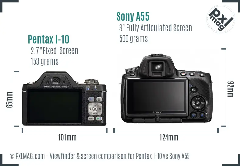 Pentax I-10 vs Sony A55 Screen and Viewfinder comparison