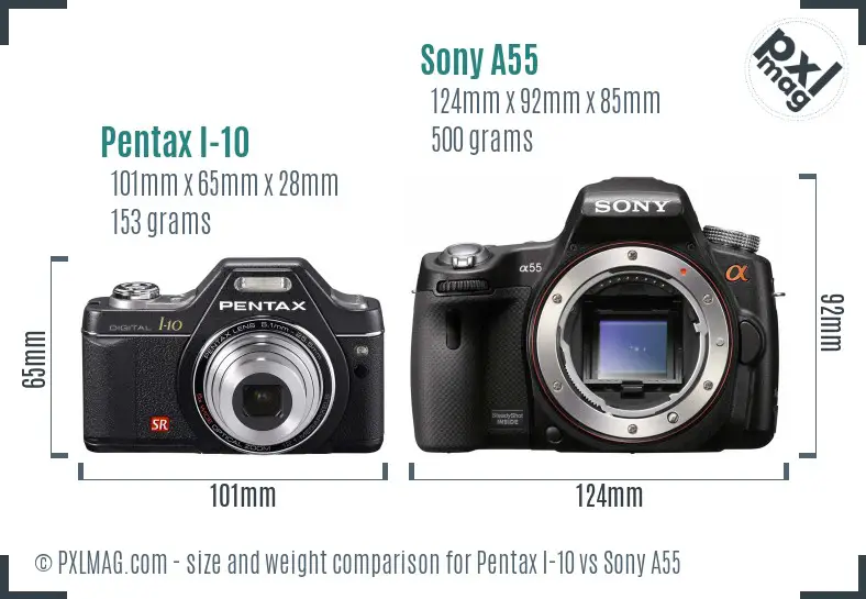 Pentax I-10 vs Sony A55 size comparison