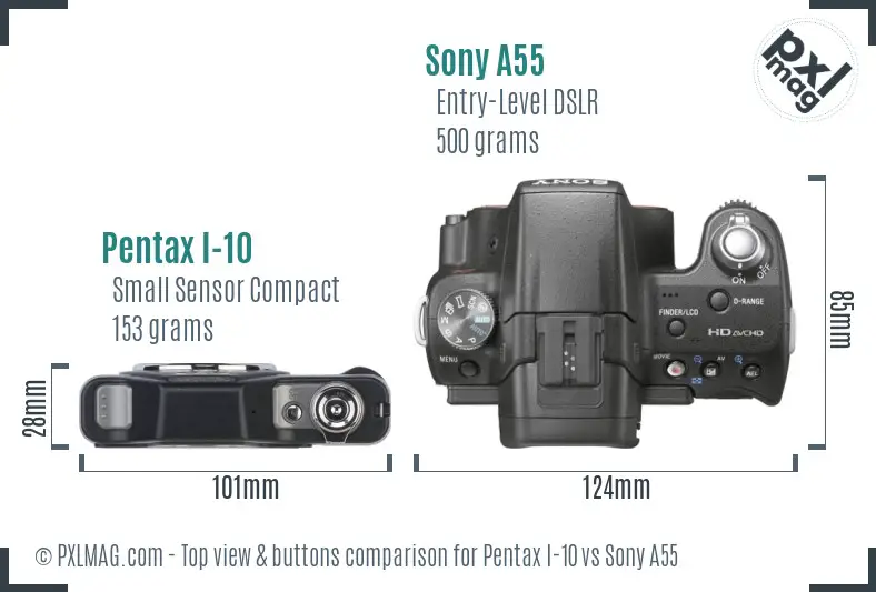 Pentax I-10 vs Sony A55 top view buttons comparison