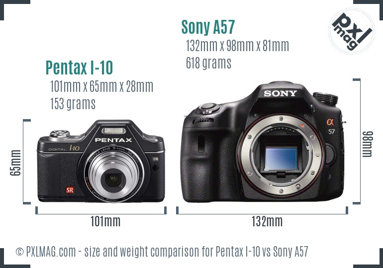Pentax I-10 vs Sony A57 size comparison