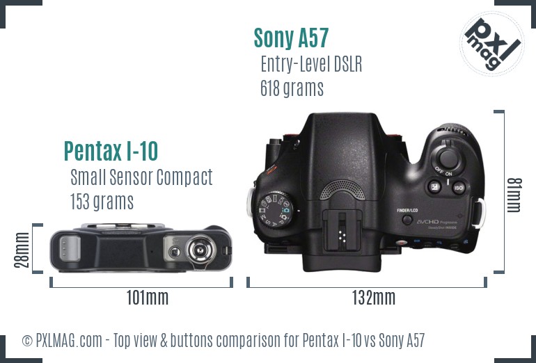 Pentax I-10 vs Sony A57 top view buttons comparison