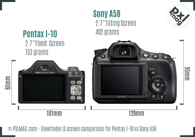 Pentax I-10 vs Sony A58 Screen and Viewfinder comparison