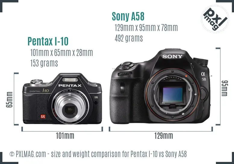 Pentax I-10 vs Sony A58 size comparison