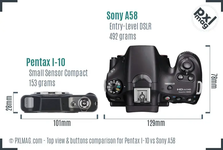 Pentax I-10 vs Sony A58 top view buttons comparison