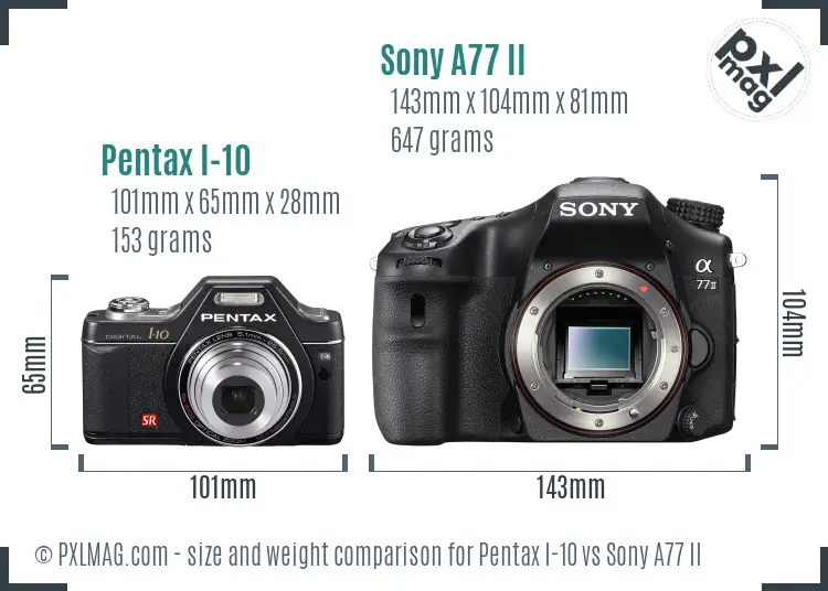 Pentax I-10 vs Sony A77 II size comparison