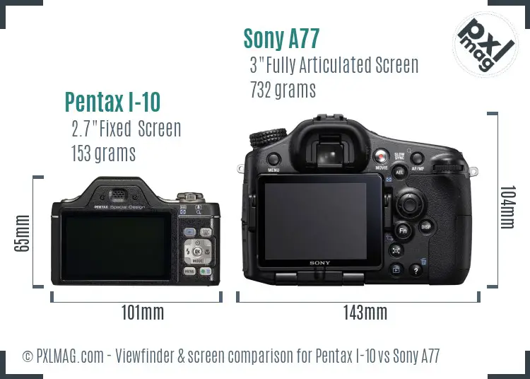 Pentax I-10 vs Sony A77 Screen and Viewfinder comparison