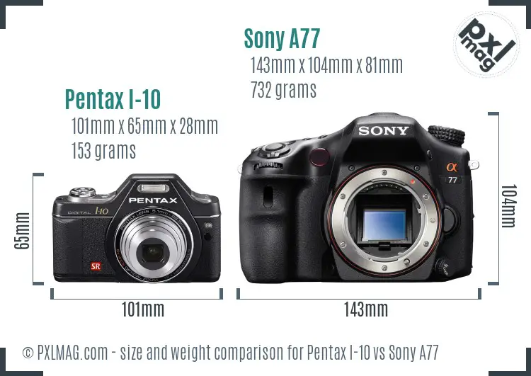 Pentax I-10 vs Sony A77 size comparison