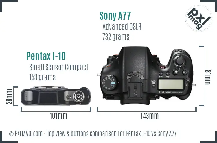Pentax I-10 vs Sony A77 top view buttons comparison