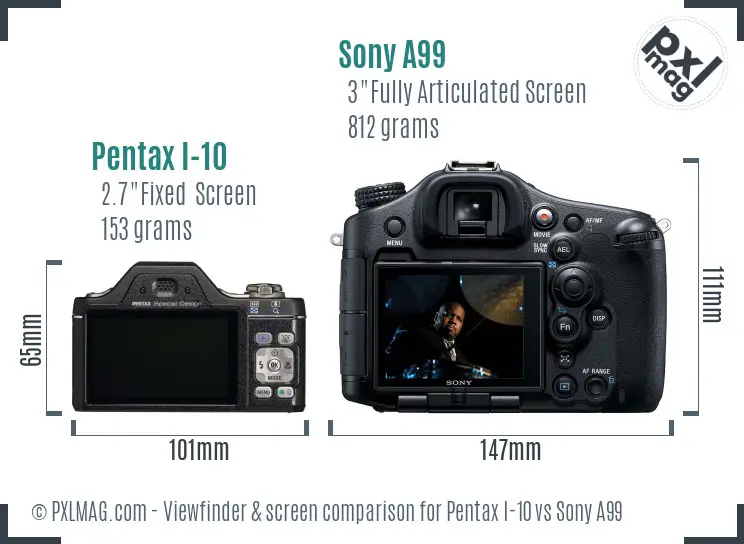 Pentax I-10 vs Sony A99 Screen and Viewfinder comparison