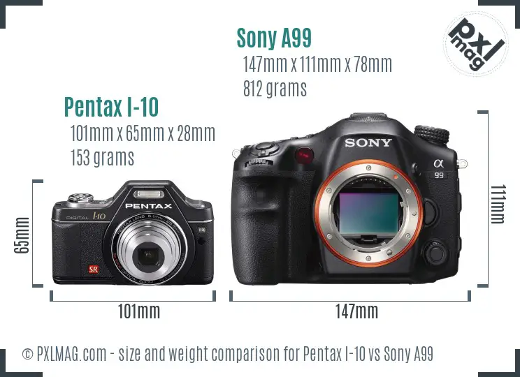 Pentax I-10 vs Sony A99 size comparison