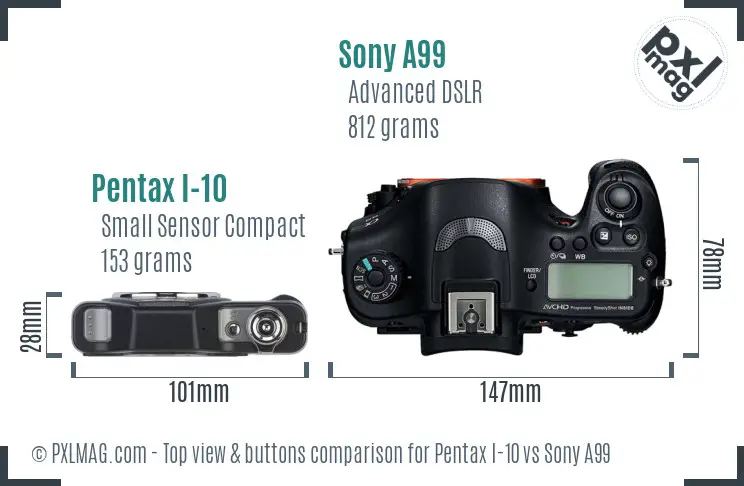 Pentax I-10 vs Sony A99 top view buttons comparison