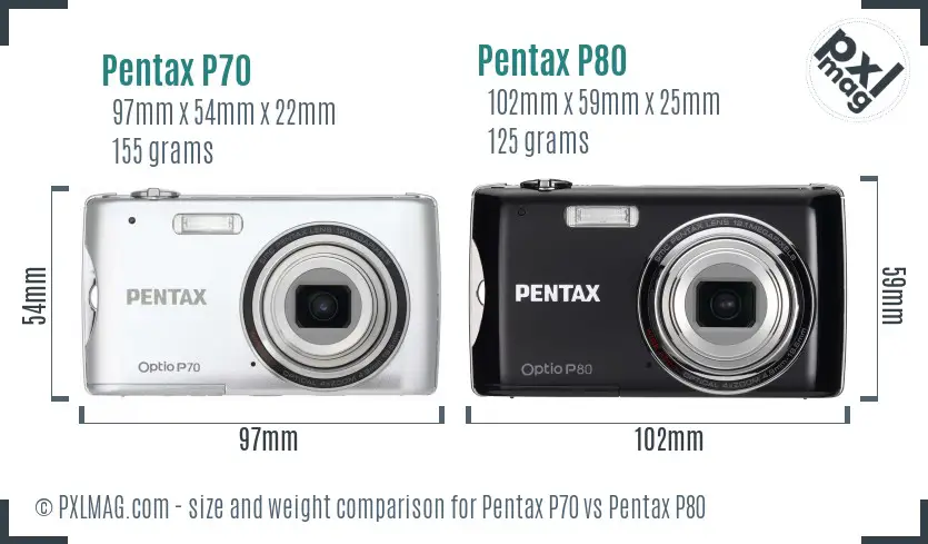 Pentax P70 vs Pentax P80 size comparison