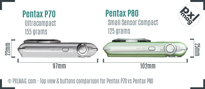 Pentax P70 vs Pentax P80 top view buttons comparison