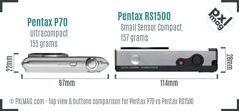 Pentax P70 vs Pentax RS1500 top view buttons comparison