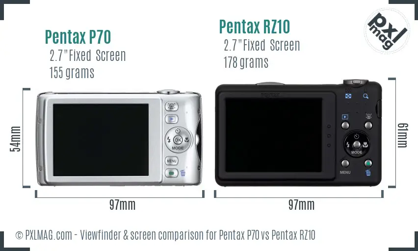 Pentax P70 vs Pentax RZ10 Screen and Viewfinder comparison