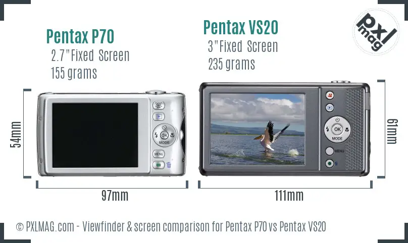 Pentax P70 vs Pentax VS20 Screen and Viewfinder comparison