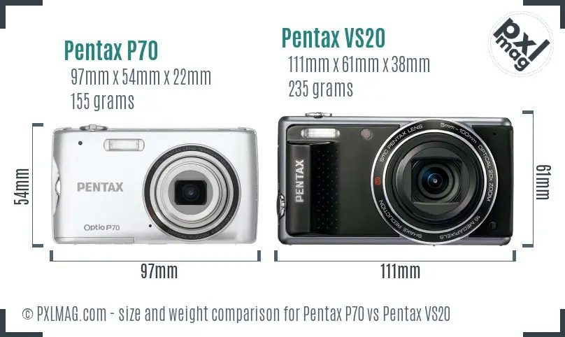 Pentax P70 vs Pentax VS20 size comparison