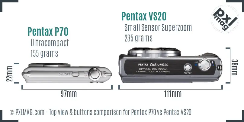 Pentax P70 vs Pentax VS20 top view buttons comparison